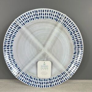 Sigrid Olsen Melamine Dinner Plates Modern Blue White Grey Pattern Set of 4 NEW